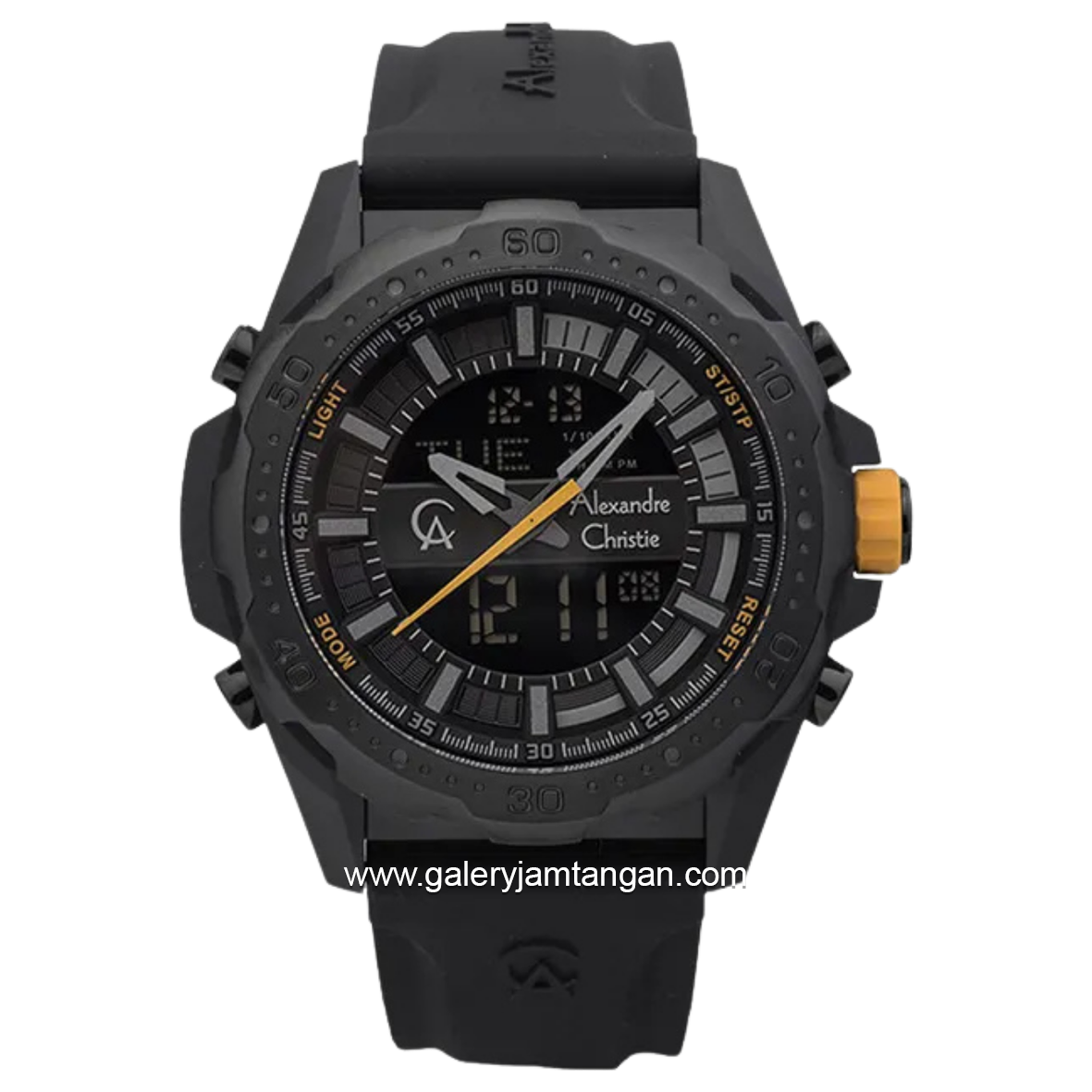 Alexandre Christie AC 9370 MH Black Crown Yellow Rubber Strap