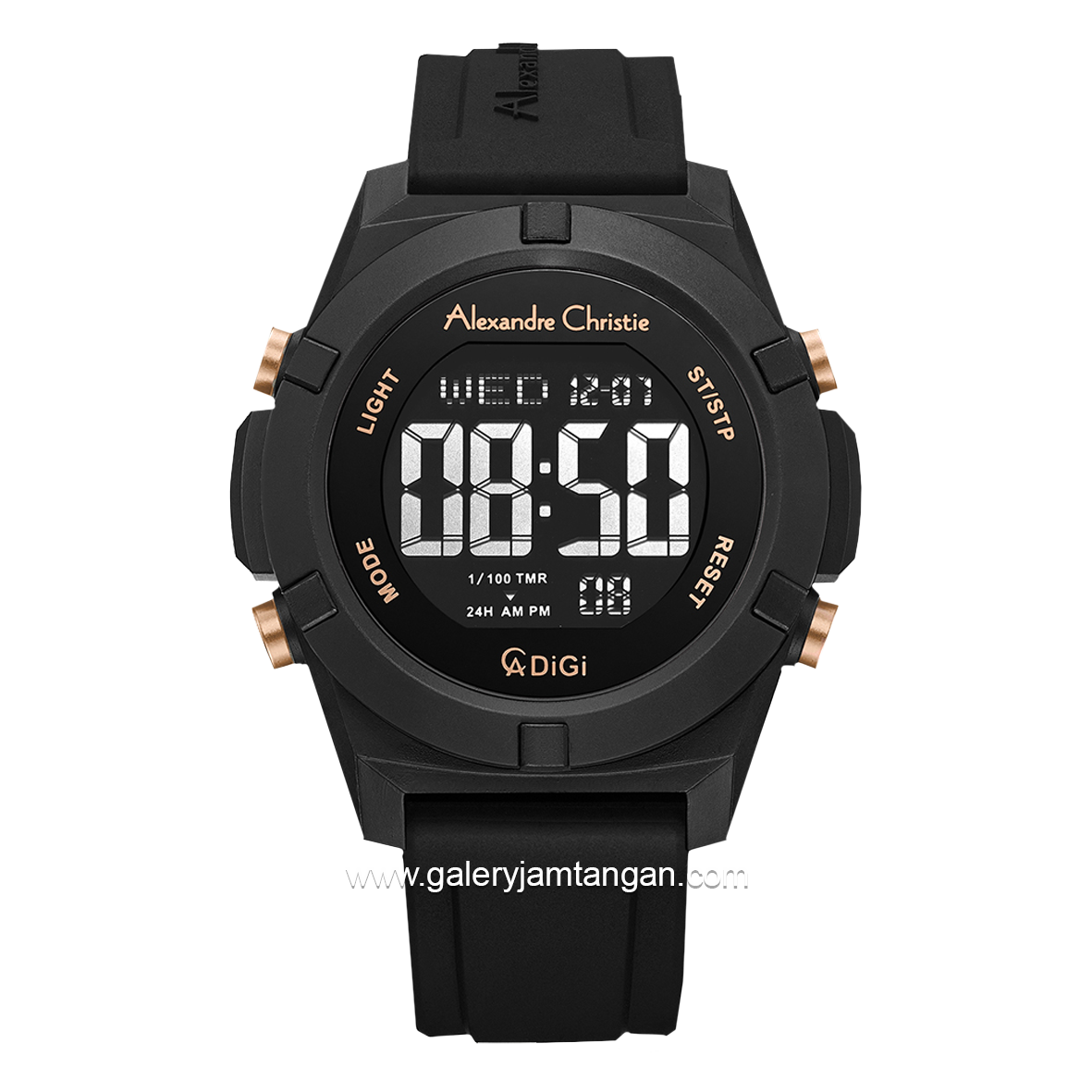 Alexandre Christie AC 9371 MH Black List Rosegold Rubber Strap