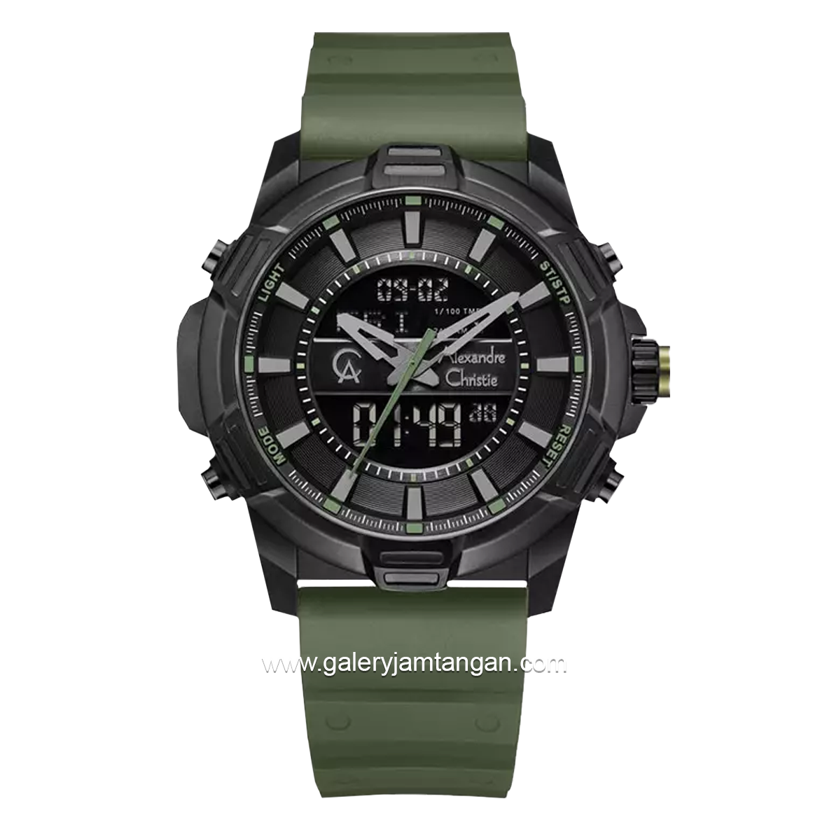 Alexandre Christie Digital AC 9375 MH Men Digital Analog Green Dial Black Rubber Strap