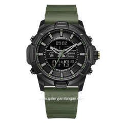Alexandre Christie Digital AC 9375 MH Men Digital Analog Green Dial Black Rubber Strap