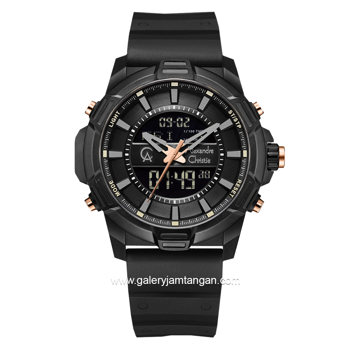 Alexandre Christie Digital AC 9375 MH Men Digital Analog Black Dial Black Rubber Strap