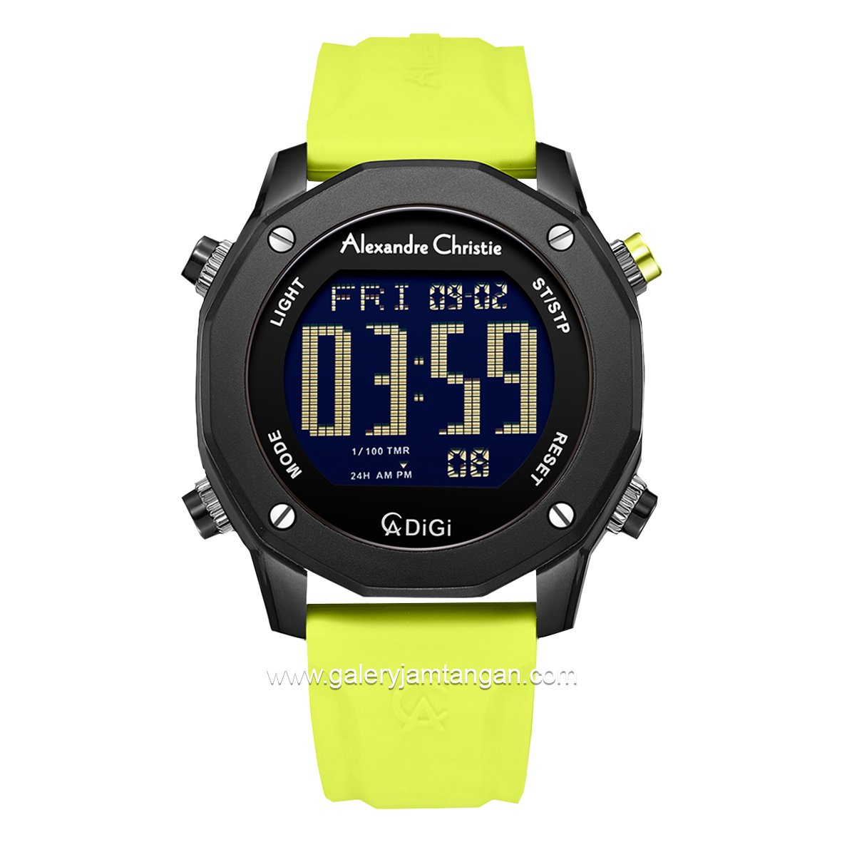 Alexandre Christie AC 9377 MH Yellow Black Rubber Strap