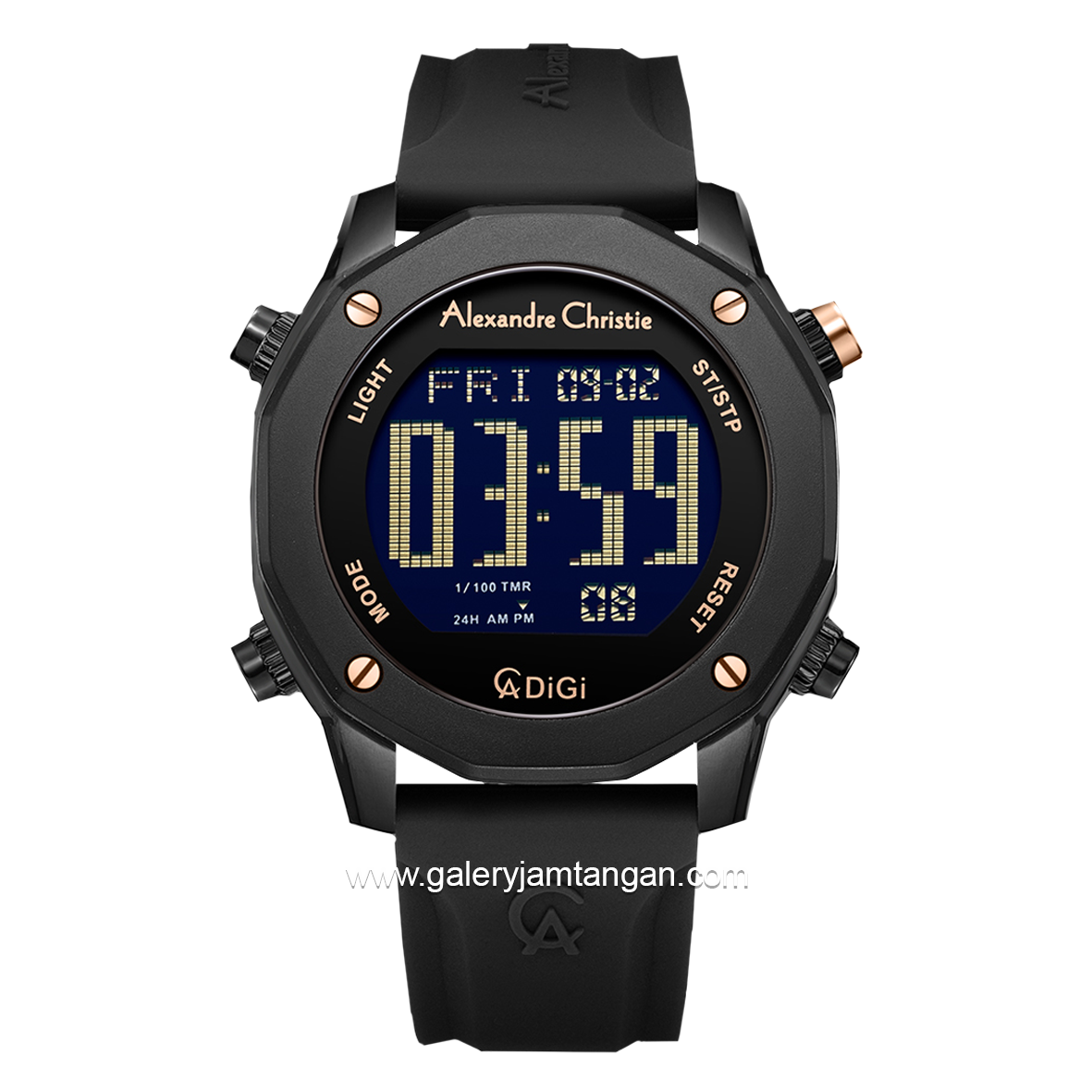 Alexandre Christie AC 9377 MH Black List Rosegold Rubber Strap