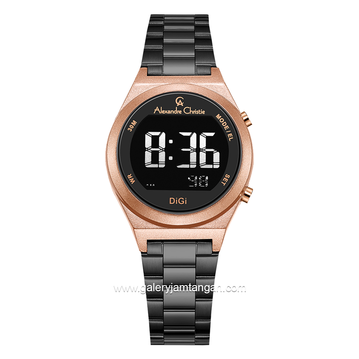 Alexandre Christie AC 9385 LH Black Rosegold Digital Stainless Steel Strap
