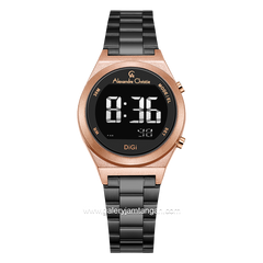 Alexandre Christie AC 9385 LH Black Rosegold Digital Stainless Steel Strap