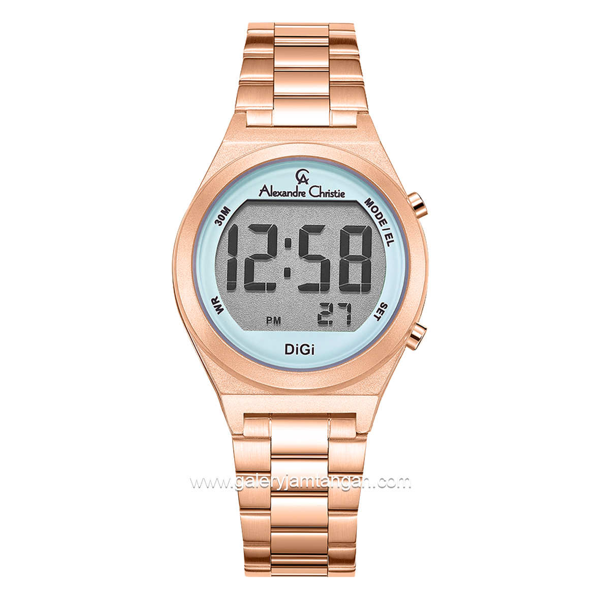 Alexandre Christie AC 9385 LH Rosegold Dial Blue Digital Stainless Steel Strap