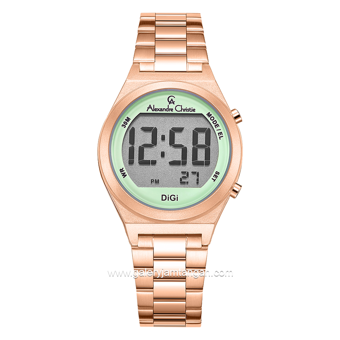 Alexandre Christie AC 9385 LH Rosegold Dial Green Digital Stainless Steel Strap