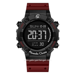 Alexandre Christie AC 9388 MH Red Black Digital Rubber Strap