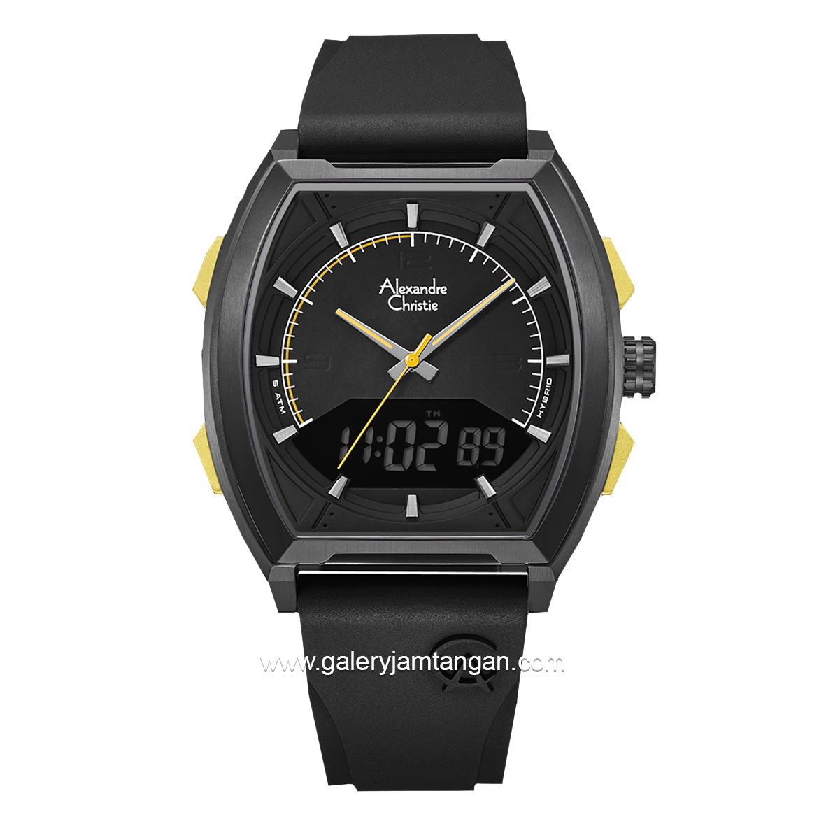 Alexandre Christie AC 9390 MH Black List Yellow Rubber Strap