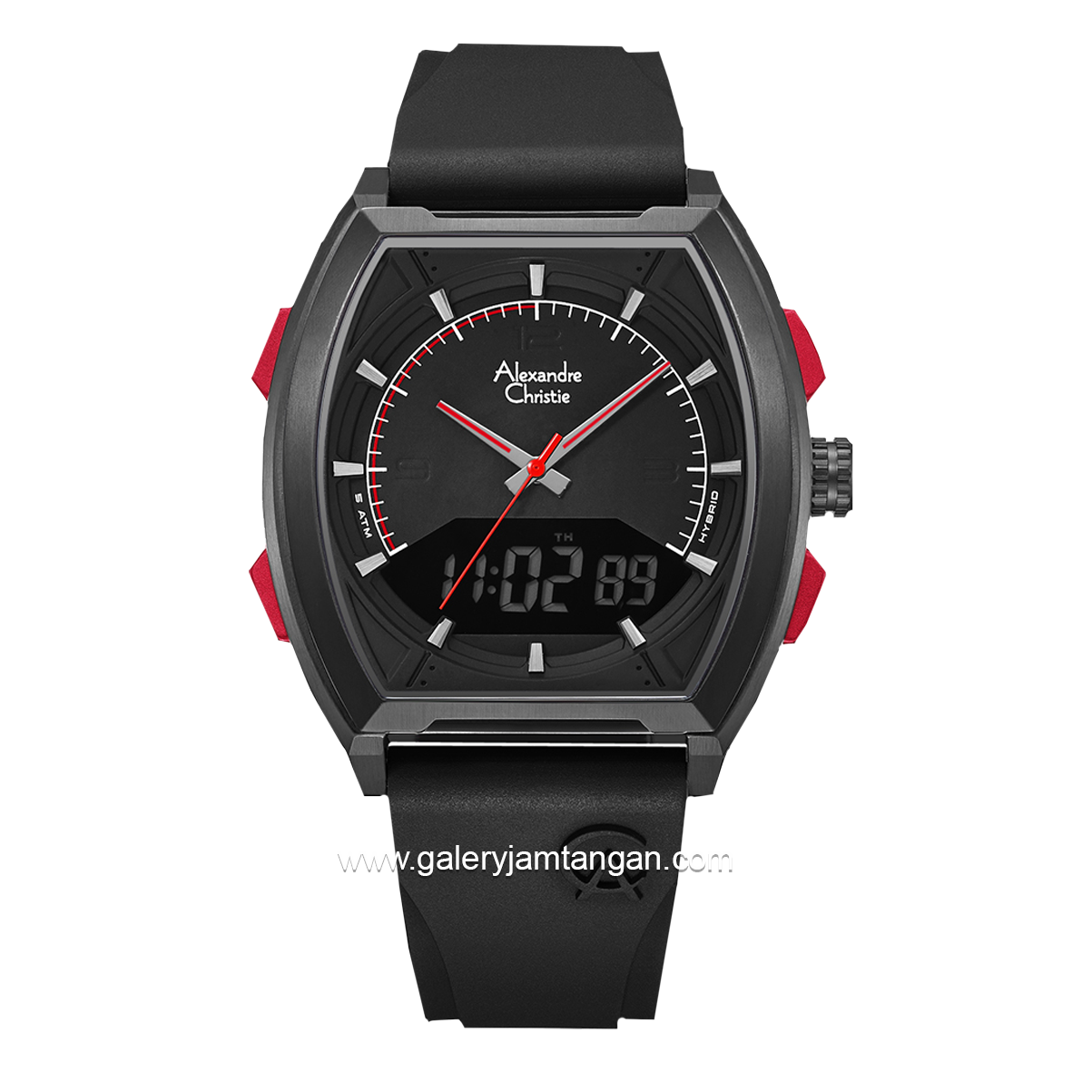Alexandre Christie AC 9390 MH Black List Red Rubber Strap