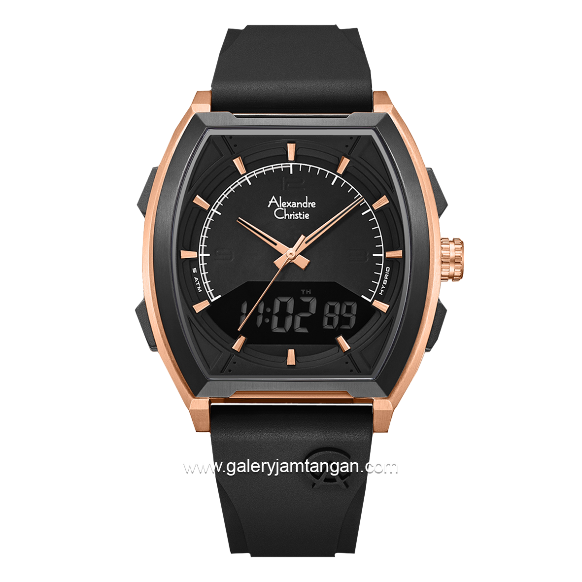 Alexandre Christie AC 9390 MH Black Rosegold Rubber Strap