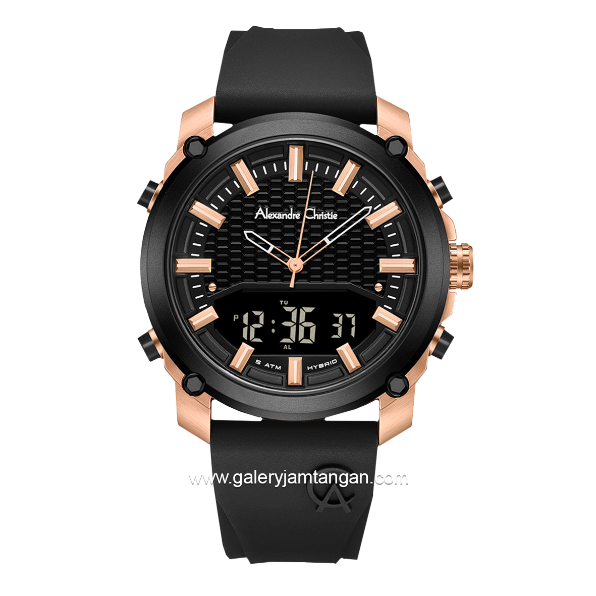 Alexandre Christie AC 9391 MH Black Rosegold Rubber Strap