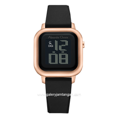 Alexandre Christie AC 9392 LH Black Rosegold Rubber Strap
