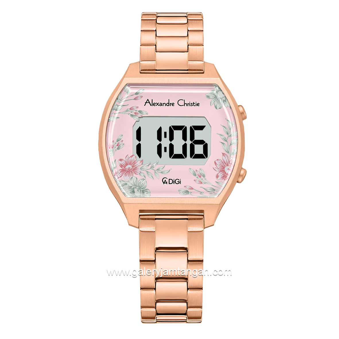 Alexandre Christie AC 9396 LH Rosegold Pink Flower Digital Stainless Steel
