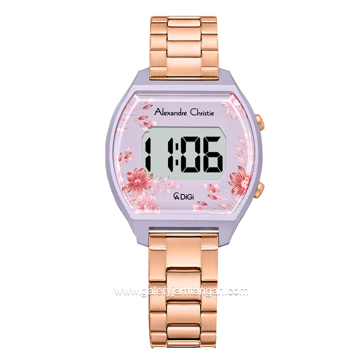Alexandre Christie AC 9396 LH Rosegold Purple Flower Digital Stainless Steel