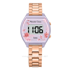 Alexandre Christie AC 9396 LH Rosegold Purple Flower Digital Stainless Steel