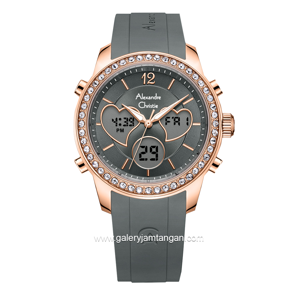 Alexandre Christie AC 9399 LH Grey Rosegold Rubber Strap