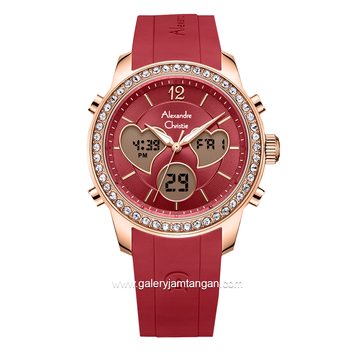 Alexandre Christie AC 9399 LH Red Rosegold Rubber Strap