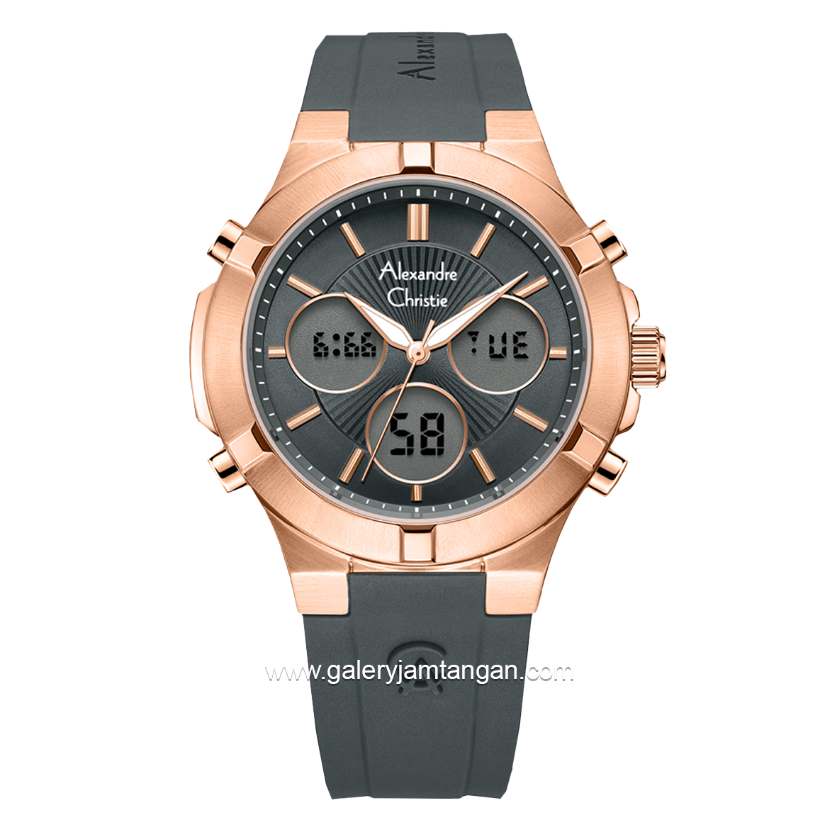 Alexandre Christie AC 9400 LH Grey Rosegold Rubber Strap