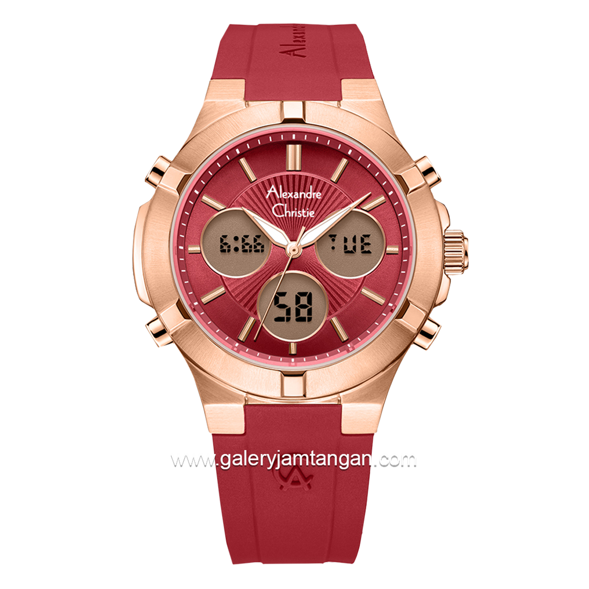 Alexandre Christie AC 9400 LH Red Rosegold Rubber Strap