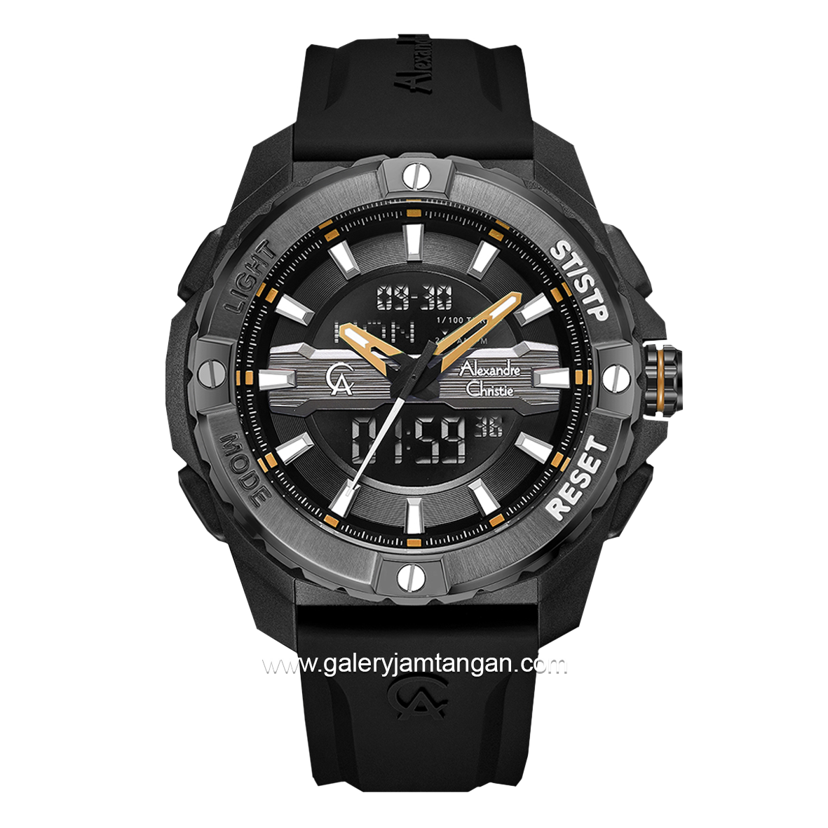 Alexandre Christie AC 9404 MH Black List Yellow Rubber Strap