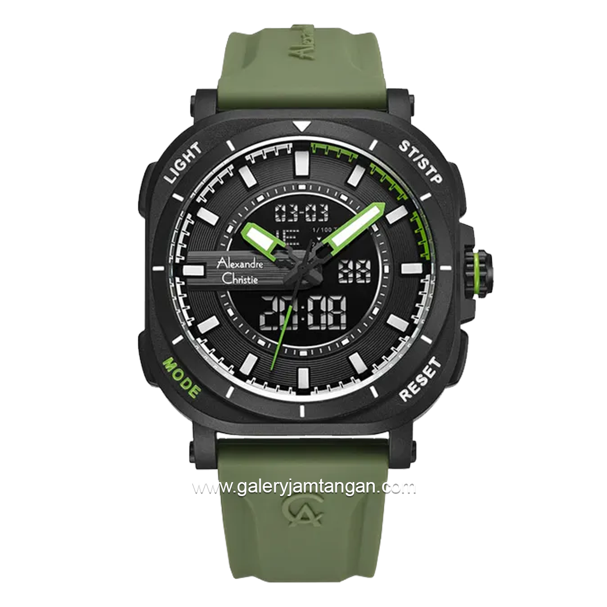 Alexandre Christie AC 9501 MH Digital Analog Army Black Rubber Strap