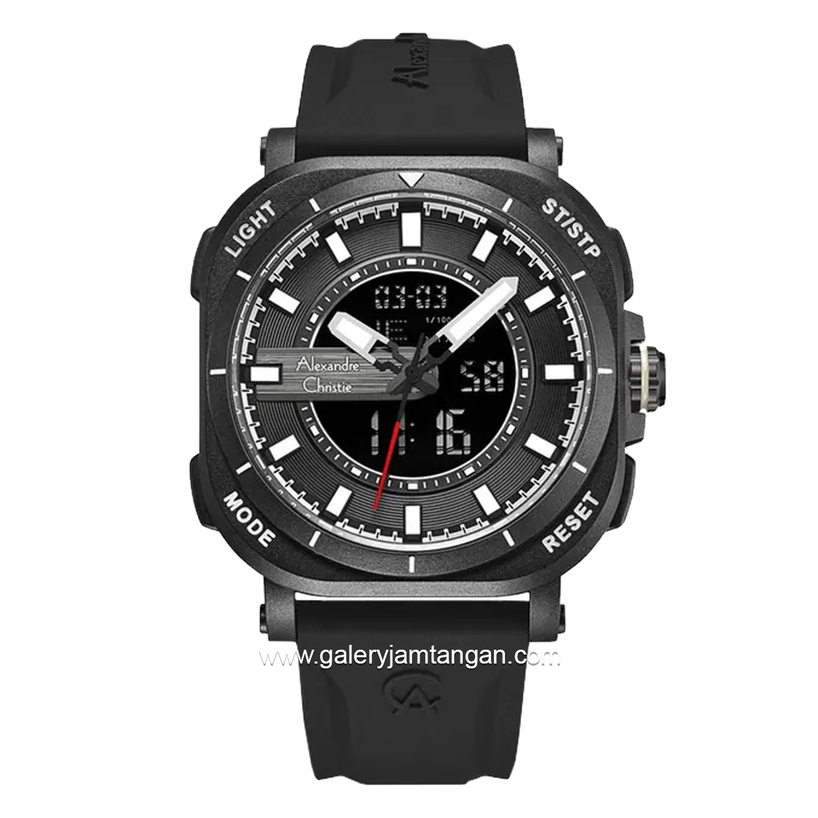 Alexandre Christie AC 9501 MH Digital Analog Full Black Rubber Strap