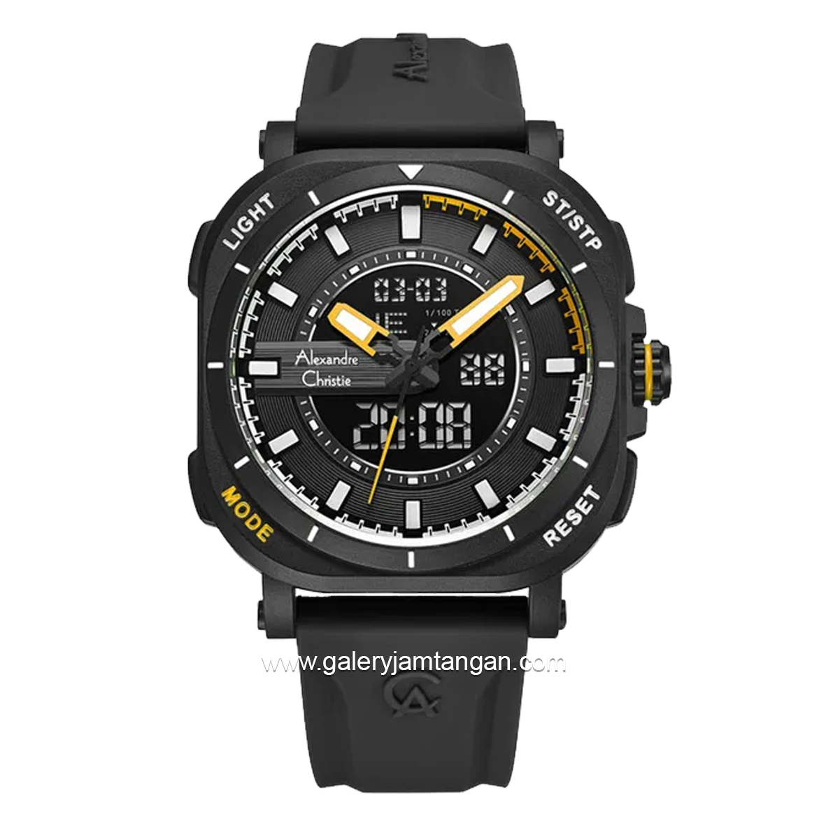 Alexandre Christie AC 9501 MH Digital Analog Black Yellow Rubber Strap