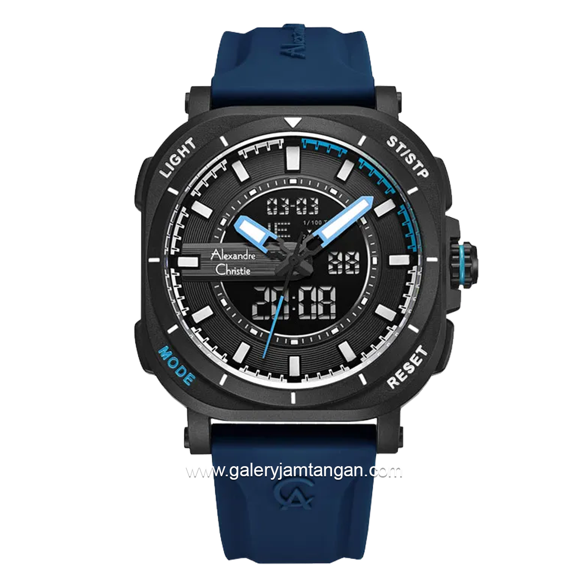 Alexandre Christie AC 9501 MH Digital Analog Blue Black Rubber Strap