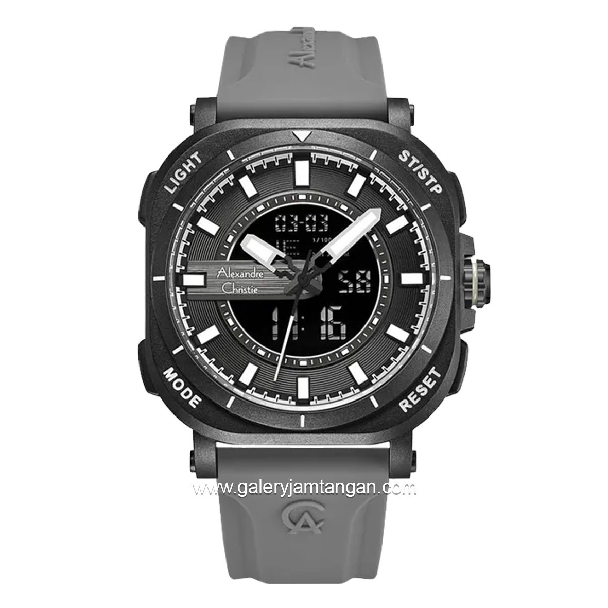 Alexandre Christie AC 9501 MH Digital Analog Grey Black Rubber Strap