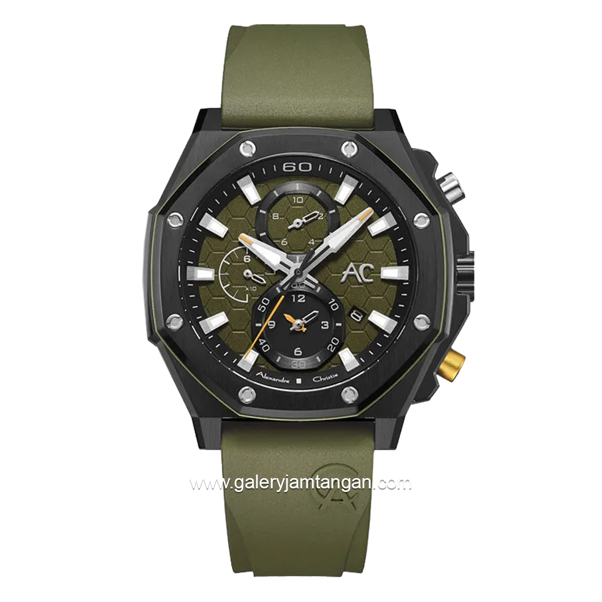 Alexandre Christie AC 9601 GC Army Black Rubber Strap