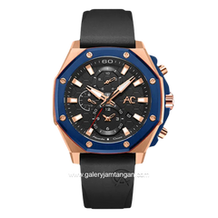 Alexandre Christie AC 9601 GC Black Rosegold Ring Blue Stainless Steel