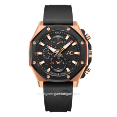 Alexandre Christie AC 9601 GC Black Rosegold Rubber Strap