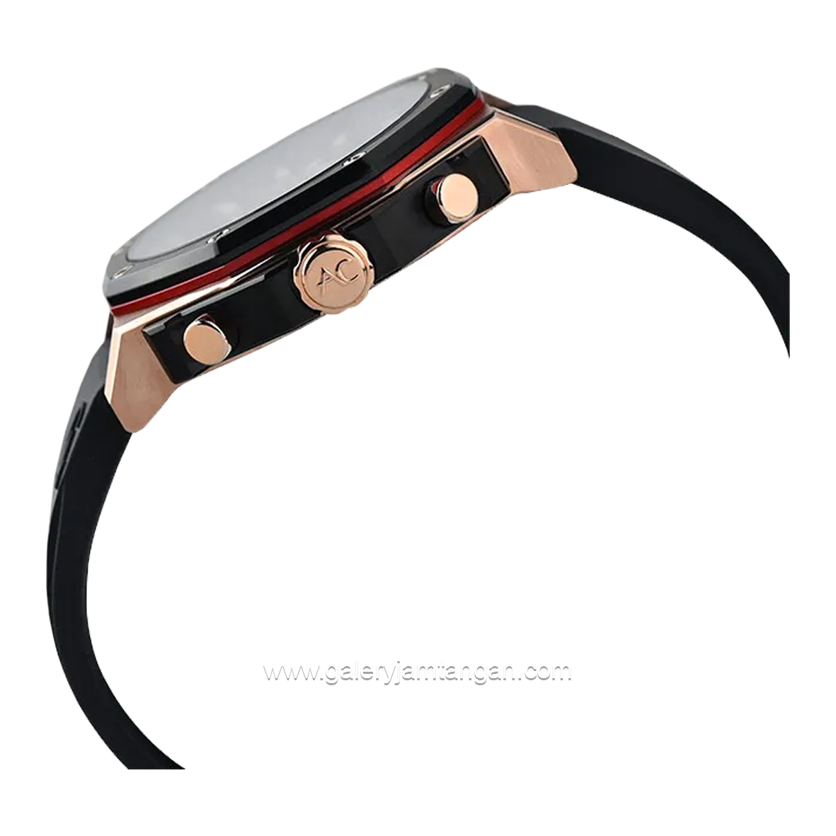 Alexandre Christie AC 9601 GC Black Rosegold Rubber Strap