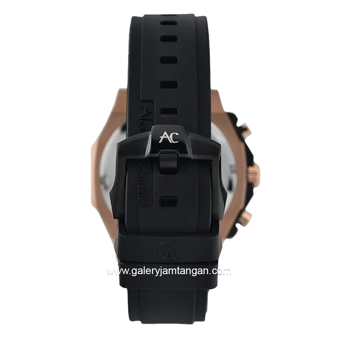 Alexandre Christie AC 9601 GC Black Rosegold Rubber Strap