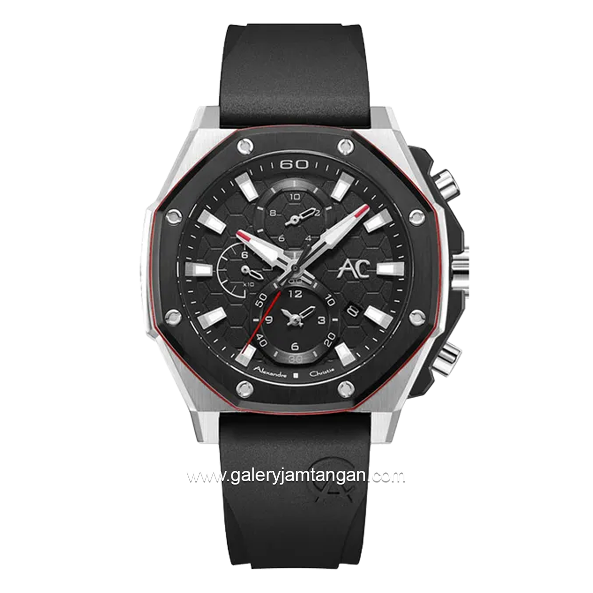 Alexandre Christie AC 9601 GC Black Silver Rubber Strap