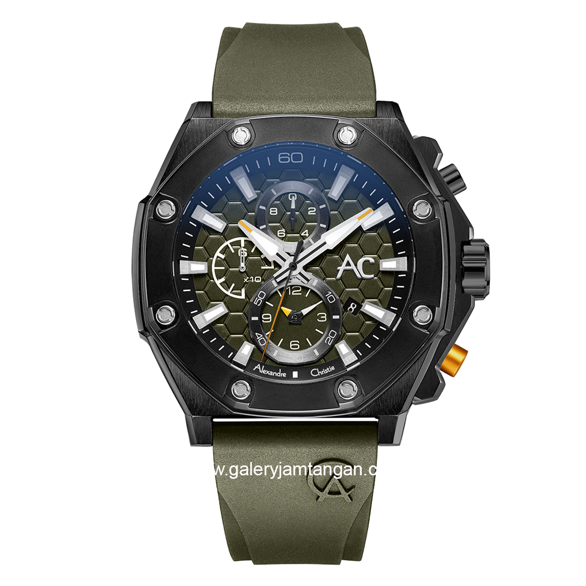 Alexandre Christie Collection AC 9601 MC Army Black Chronograph Rubber Strap