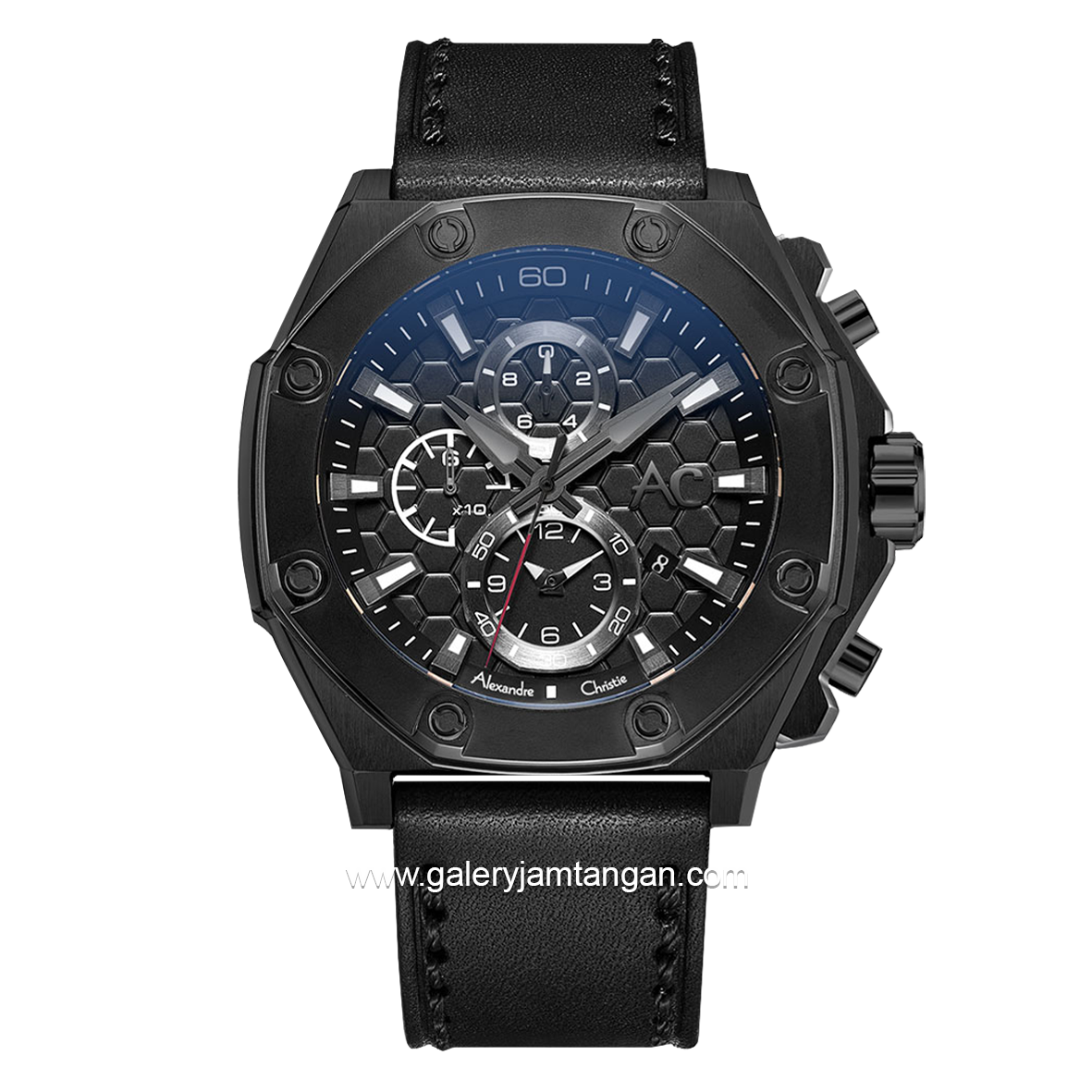 Alexandre Christie Collection AC 9601 MC Black Chronograph Leather Strap