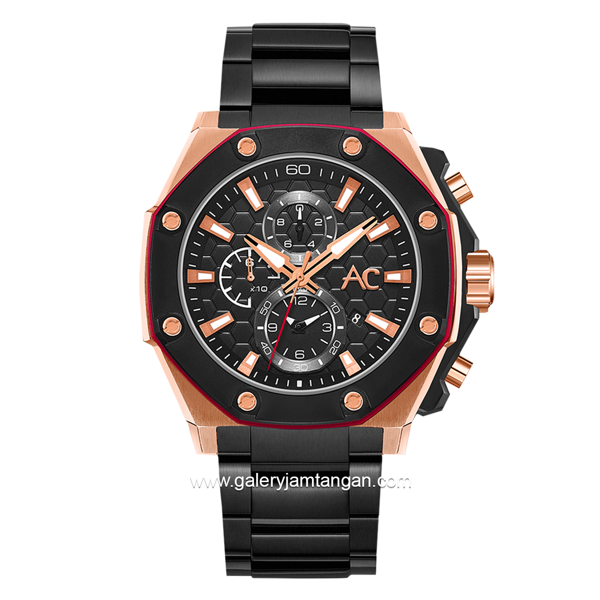 Alexandre Christie Collection AC 9601 MC Black Rosegold Chronograph Stainless Steel Strap