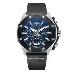 Alexandre Christie Collection AC 9601 MC Black Silver Dial Blue Chronograph Rubber Strap