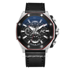 Alexandre Christie Collection AC 9601 MC Black Silver Chronograph Leather Strap