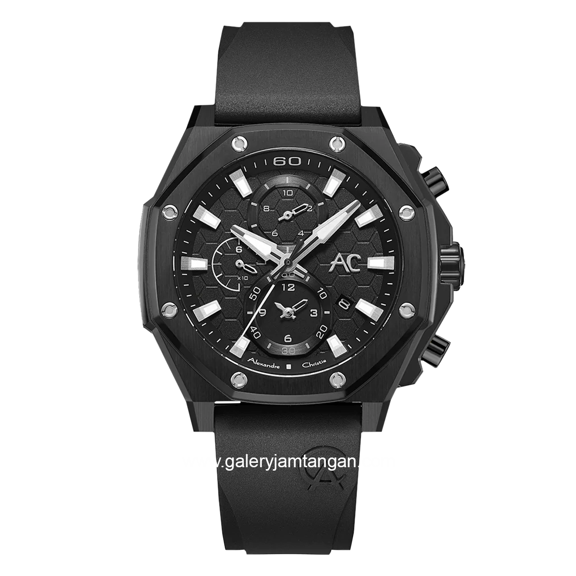 Alexandre Christie Collection AC 9601 MC Black Chronograph Rubber Strap