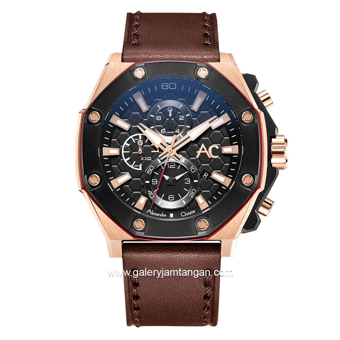 Alexandre Christie Collection AC 9601 MC Brown Rosegold Chronograph Leather Strap