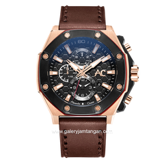 Alexandre Christie Collection AC 9601 MC Brown Rosegold Chronograph Leather Strap