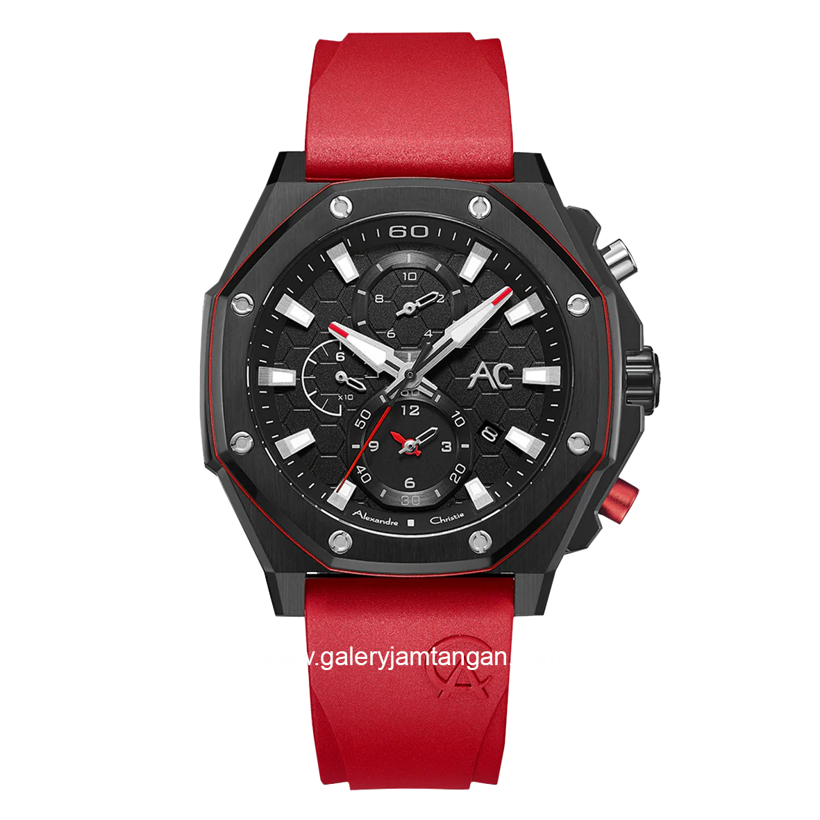 Alexandre Christie Collection AC 9601 MC Red Black Chronograph Rubber Strap