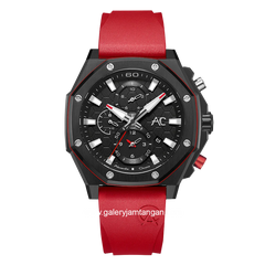 Alexandre Christie Collection AC 9601 MC Red Black Chronograph Rubber Strap