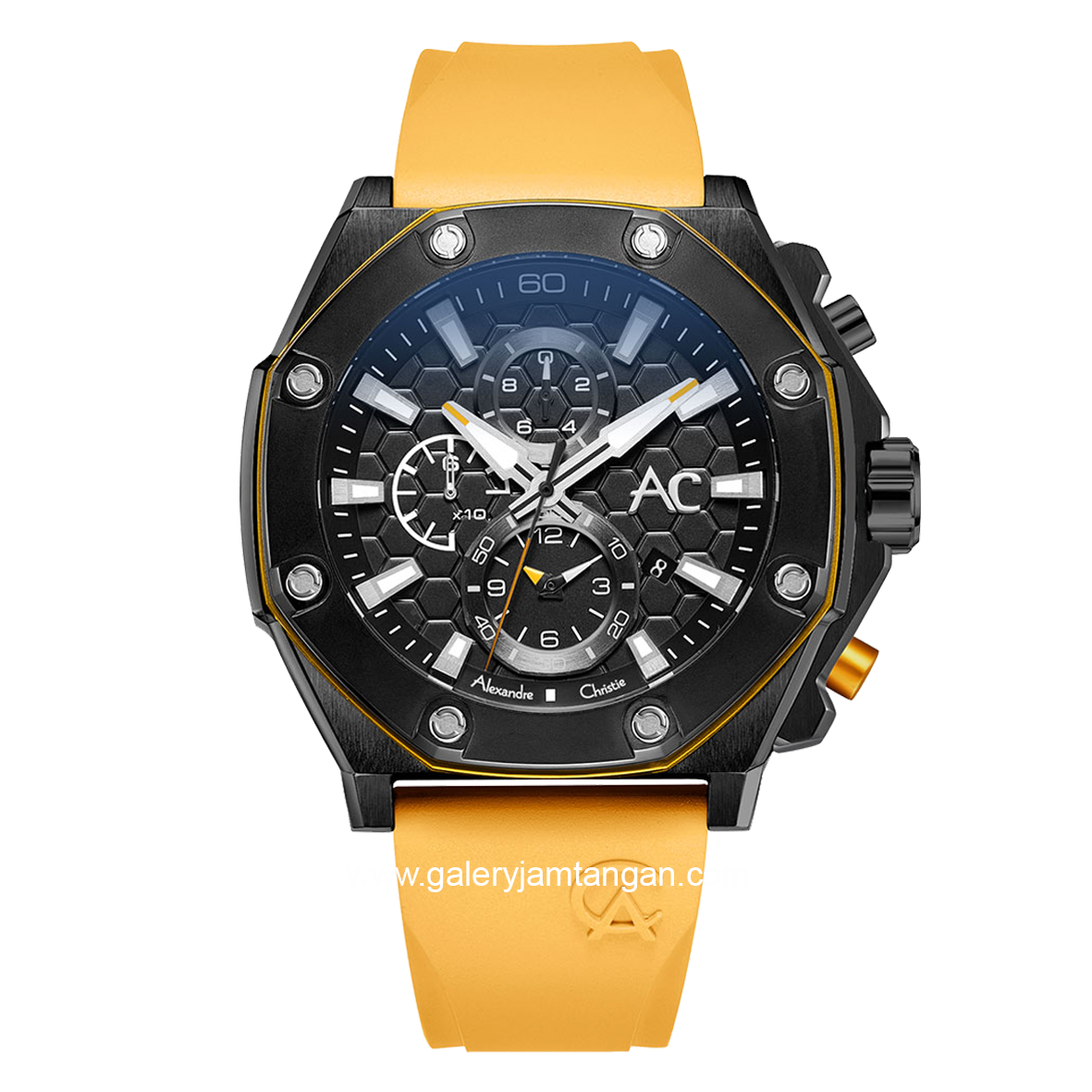 Alexandre Christie Collection AC 9601 MC Yellow Black Chronograph Rubber Strap