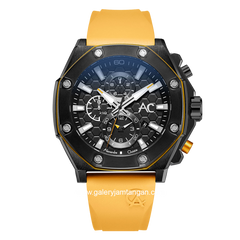 Alexandre Christie Collection AC 9601 MC Yellow Black Chronograph Rubber Strap