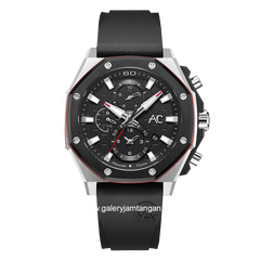 Alexandre Christie Collection AC 9601 MC Black Silver Chronograph Rubber Strap