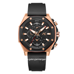 Alexandre Christie Collection AC 9601 MC Black Rosegold Chronograph Rubber Strap
